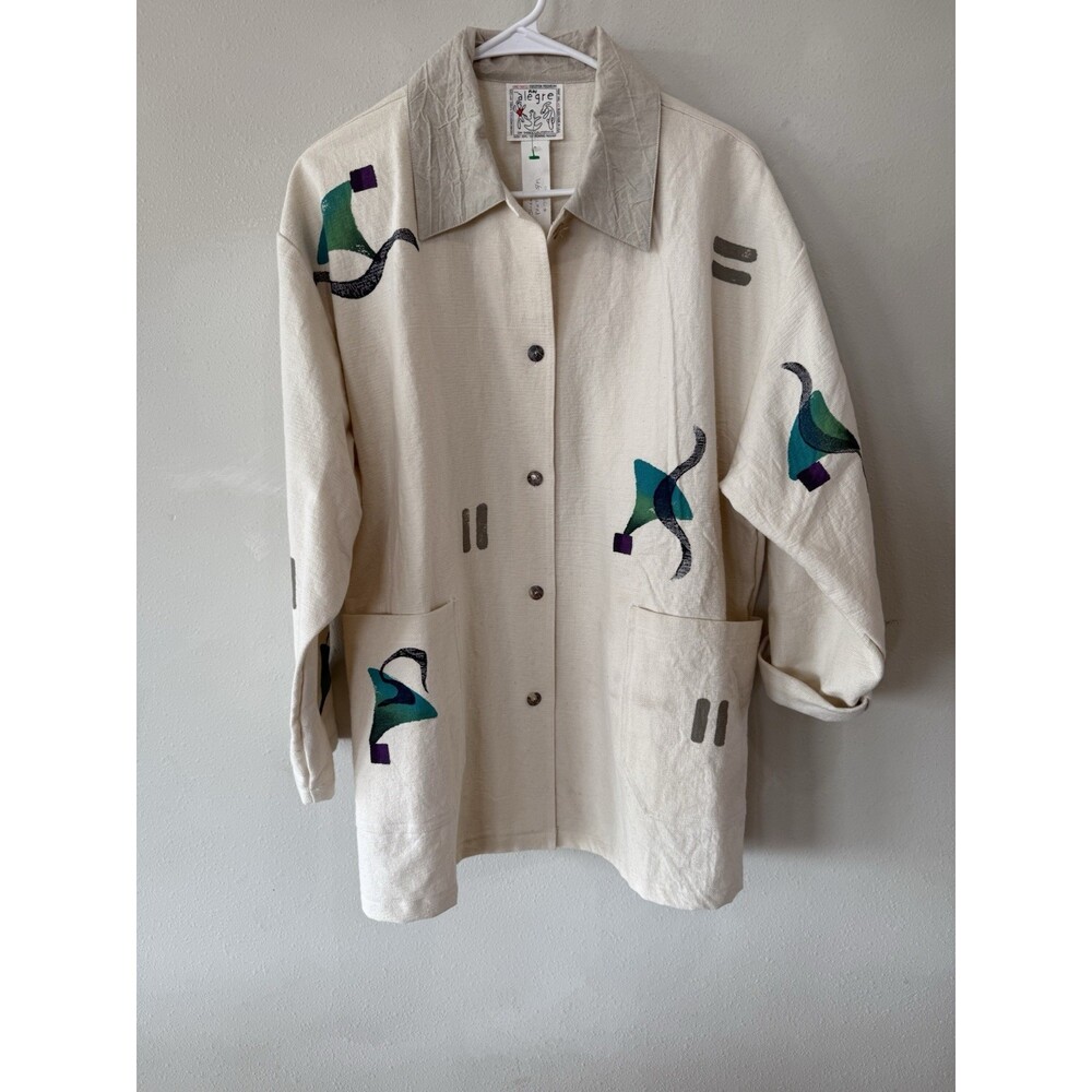 Vintage Play Alegre Preshrunk Hand Printed Jacket Small Overaized Pockets Cotton
